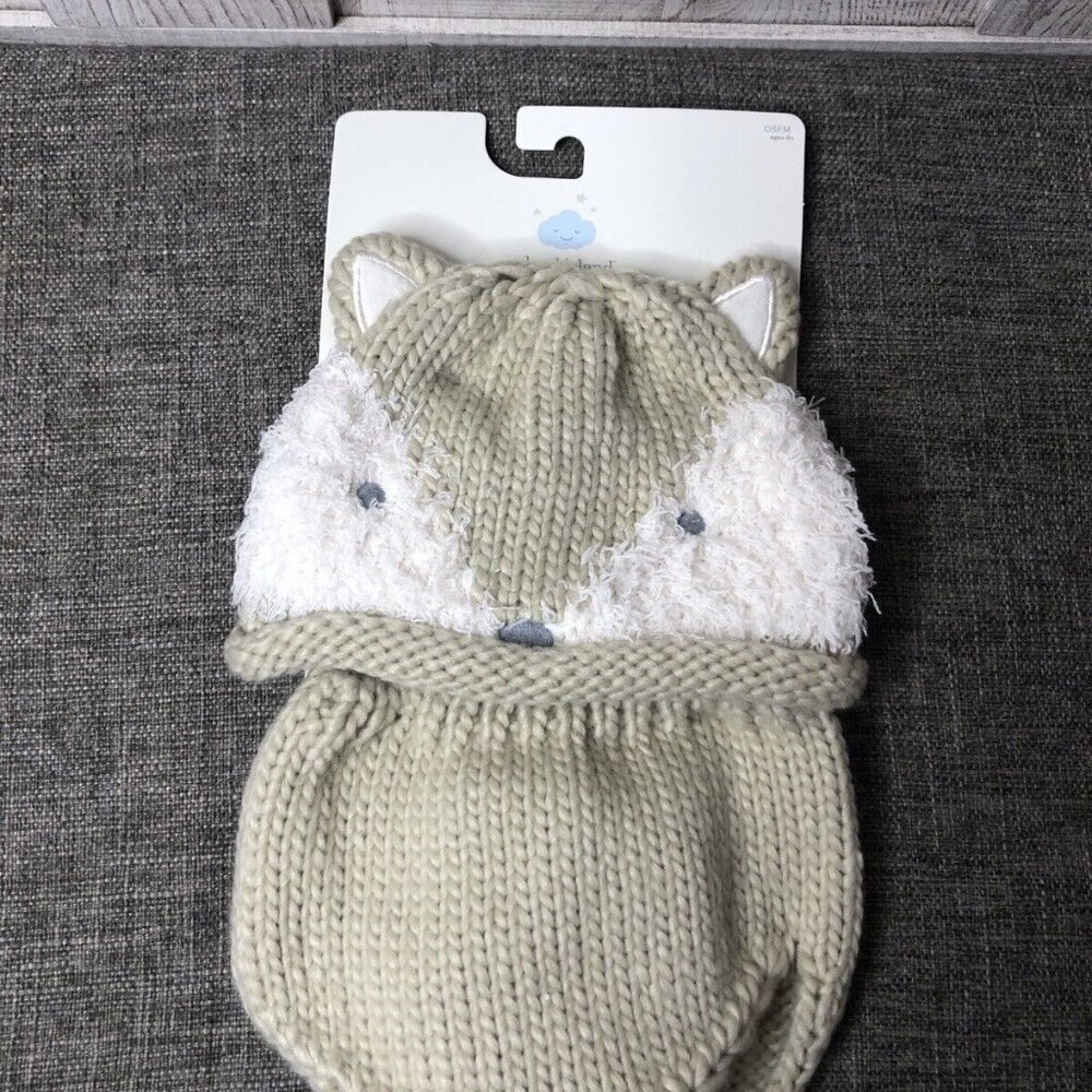 Cloud Island Baby Hat & Diaper Cover Set One Size Fits Most Beige White Fox - Picture 1 of 4